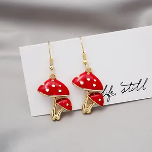 Cute Mushroom Dangle Earrings For Women Alloy Enamel Red Mushroom Earrings With Imitation Pearl Funny Cartoon Jewelry Gift