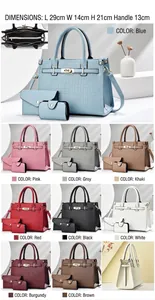 Detailed views of faux leather handbag set with croc pattern and metal lock hardware
