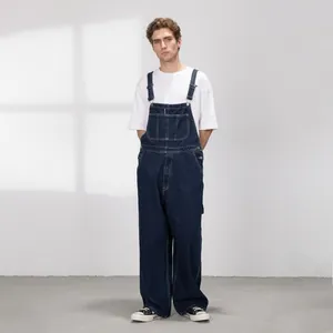Salopette en jean bleu foncé style high street avec coupe large pour homme et femme
