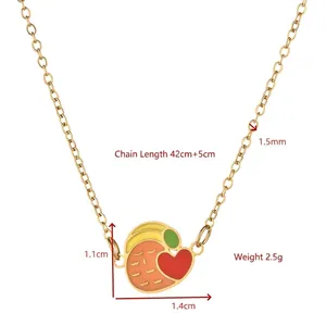 Gold O-chain necklace with colorful fruit pendant in red, green and yellow enamel finish
