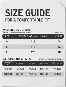 Detailed size chart for cotton long slip nightgown with length and bust measurements