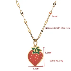 Cute strawberry pendant necklace in golden finish with 40+5cm adjustable chain length