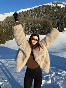 Cappotto in Pelliccia Sintetica da Donna Caldo Ispessito Giacca in Simil Volpe Soffice Risvolto Sciolto Manica Lunga Soprabito Invernale Casual Streetwear