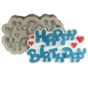 Silicone Happy Birthday cake topper mold for DIY fondant and chocolate decoration