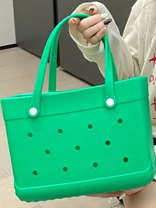 Vibrant green lightweight EVA perforated tote bag for beach and outdoor travel use