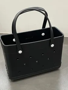 Waterproof black EVA tote bag with DIY charm holes for lightweight beach travel