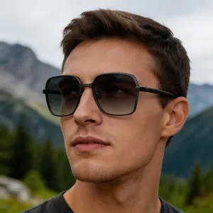 Gros plan sur des lunettes de soleil carrées pour hommes avec monture en métal et dégradé