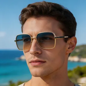 Lunettes De Soleil À Monture Carrée Mode Pour Hommes Monture Métallique Protection UV400 Tendances Plein Air Voyage