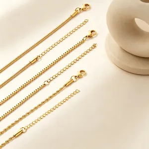 Minimalist Stainless Steel Snake Bone Chain Necklace For Men Women Gold Silver Plated Basic O-Chain Box Twist Necklace Jewelry Gift