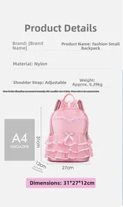 Detailed dimensions and weight specifications for the pink ruffled nylon girls backpack