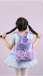 Lightweight purple girl's backpack with elegant lace ruffles and cute bow detail