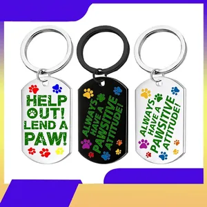 Stainless Steel Dog Tag Keychain Motivational Quote Colorful Paw Print Pet ID Pendant Decorative Key Ring Accessory