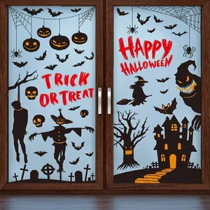 Halloween Autocollants De Fenêtre PVC Statiques Double Face Décorations Verre Citrouille Sorcière Fantôme Chauve-souris Fête Réutilisable