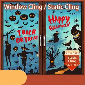 Halloween Window Clings PVC Static Stickers Double Sided Glass Decals Pumpkin Witch Ghost Bat Party Decorations Reusable
