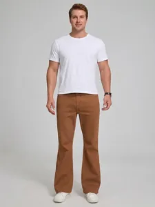 Men's Vintage Brown Flare Jeans Slim Fit Stretch Denim Pants Casual Retro Bell Bottom Trousers For Daily Wear