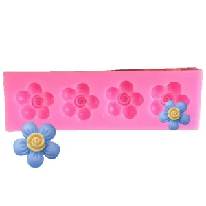 4-cavity five-petal spiral flower silicone mold for DIY fondant and cake decorating