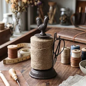 Rustic antique style cast iron rooster twine holder with twine spool and scissor stand