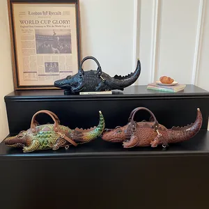 Creative 3D crocodile shaped handbags in black green and brown with alligator texture