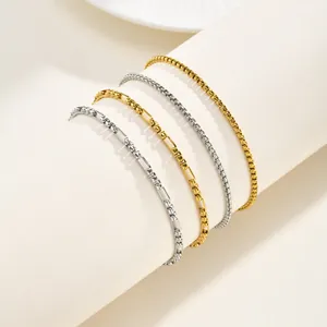 Collier Bracelet Chaîne Boîte en Acier Inoxydable pour Femmes Hommes Plaqué Or 18K Chaîne à Maillons Géométriques Minimaliste