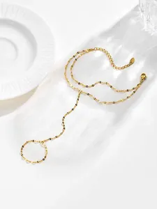 Elegant gold-tone stainless steel double layer lip chain finger bracelet for women