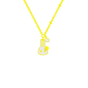 Cute yellow rabbit pendant necklace with small yellow flower and sparkling crystal charm