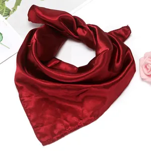 Elegant wine red satin square scarf with silky luster for formal professional wear