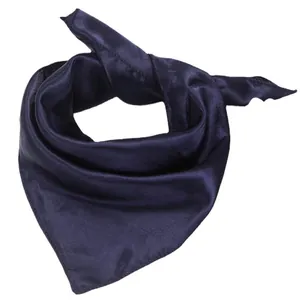 Solid deep purple satin square scarf for flight attendants and office wear professional style