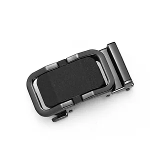 Polished black zinc alloy automatic belt buckle for men with textured inlay