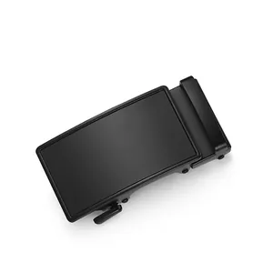 Macro shot of rectangular matte black zinc alloy automatic buckle for men belt