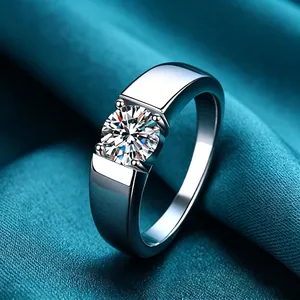 Men Ring 925 Sterling Silver Round Moissanite Classic Prong Setting Simple Elegant Business Jewelry Birthday Gift