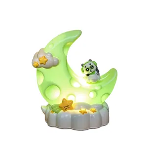 Luce notturna a forma di luna con panda e stelle, LED verde, USB ricaricabile
