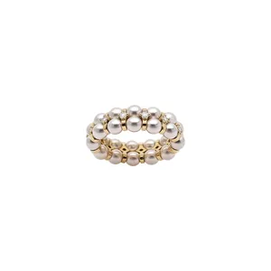 Elegant double-layer zircon and pearl beaded ring bracelet jewelry in vintage gold finish