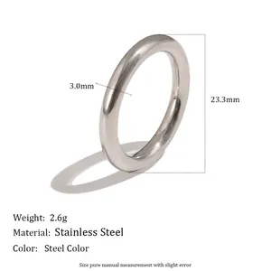 Detailansicht eines minimalistischen Edelstahlrings mit Maßangaben und Materialspezifikationen