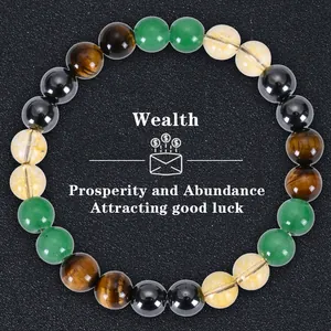 Vue détaillée d'un bracelet en pierre naturelle avec œil de tigre et quartz vert