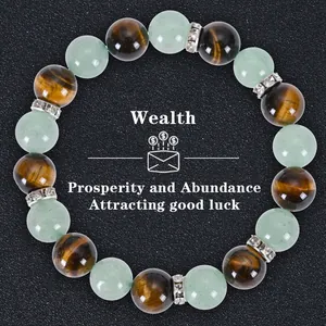 Bracelet élastique en œil de tigre naturel et aventurine verte pour la richesse et prospérité