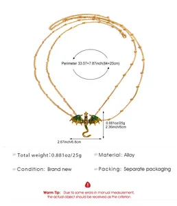 Detailed specifications of vintage dragon body chain with green enamel pendant