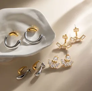 Eleganti orecchini in acciaio inossidabile oro e argento con dettagli in zircone