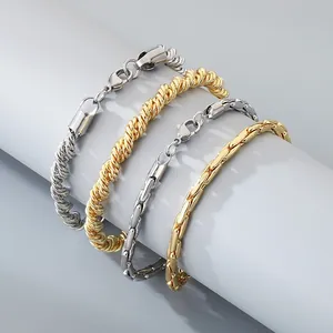 Bracelet Chaîne Torsadée Acier Inoxydable Maillon Géométrique Plaqué Or 18K Bijoux De Mode Minimaliste Pour Hommes Femmes