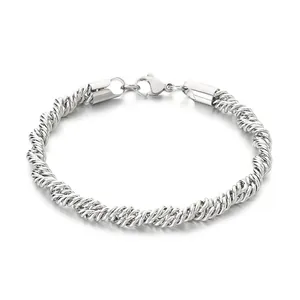 Bracelet chaîne en acier inoxydable torsadé argenté avec fermoir mousqueton pour unisexe