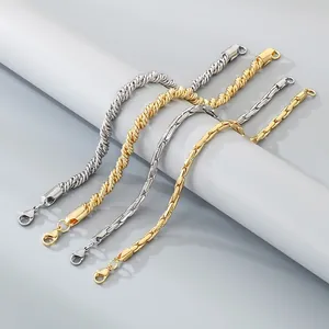 Vue détaillée des bracelets unisexes en acier inoxydable à corde torsadée et chaîne à maillons