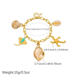 Dimensions and weight details for gold-plated ocean series stainless steel charm bracelet