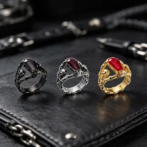 Gothic Dark Skeleton Coffin Ring Titanium Steel Red Epoxy Coffin Bearer Ring Vintage Punk Men Finger Jewelry Jewelry Accessory