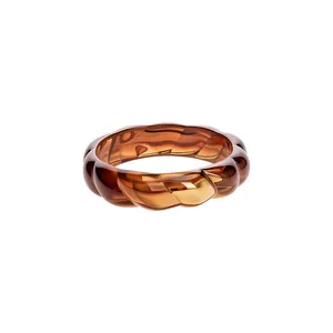 Bohemian translucent amber acrylic bangle with elegant scalloped edge for vacation style