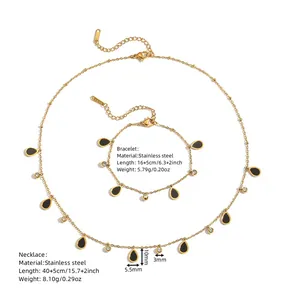 Detailed technical specs for golden stainless steel teardrop necklace and bracelet set