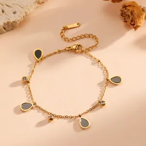 Minimalist 304 stainless steel gold-plated bracelet with waterdrop and cz charms