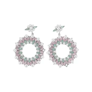 Elegant court style round earrings with pearls and colorful cubic zirconia stones