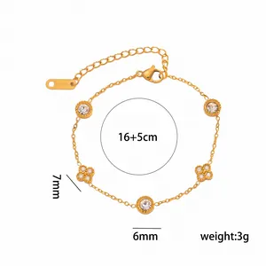 Detail view of 18K gold plated zircon bracelet with dimensions and 3g weight info