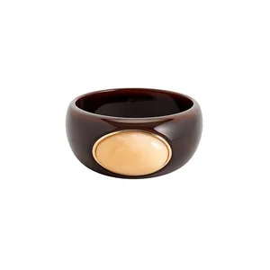Retro acrylic bangle bracelet with marbled oval inlay and gold-tone frame detail