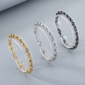 Herren Edelstahl Kordelkette Armband 18K Vergoldet Industrielle Zopfmuster Gliederkette Trendiger Modeschmuck Für Männer