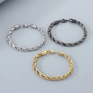 Herren-Armband-Set aus geflochtenem poliertem Edelstahl in Gold, Silber und Schwarz
